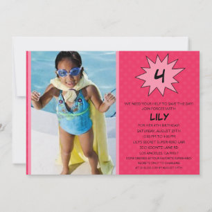 Invitación Pink Save the Day Superhéroe Photo Birday Party