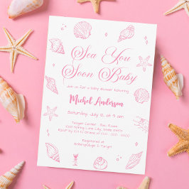 Invitación Pink Sea You Soon Coastal Baby Shower