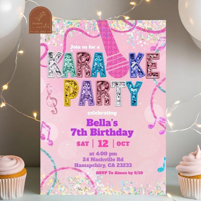 Invitación Pink Sequin Glitter Karaoke Party Birthday Invitat (Subido por el creador)