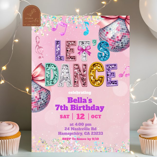 Invitación Pink Sequin Glitter Let's Dance Birthday (Subido por el creador)