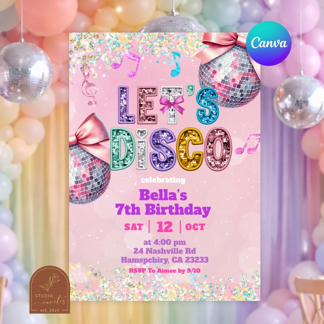 Invitación Pink Sequin Glitter Let's Disco Birthday (Subido por el creador)