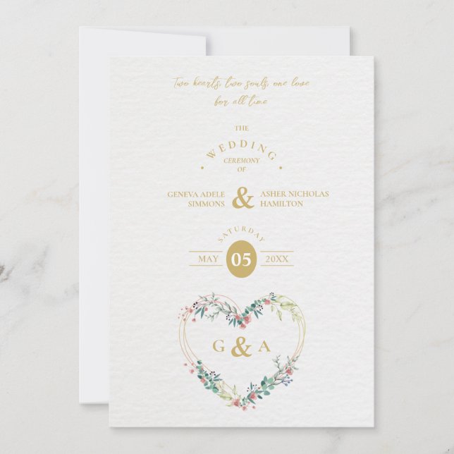 Invitación Pink Shades Heart Luxury Romantic Botanical Floral (Anverso)