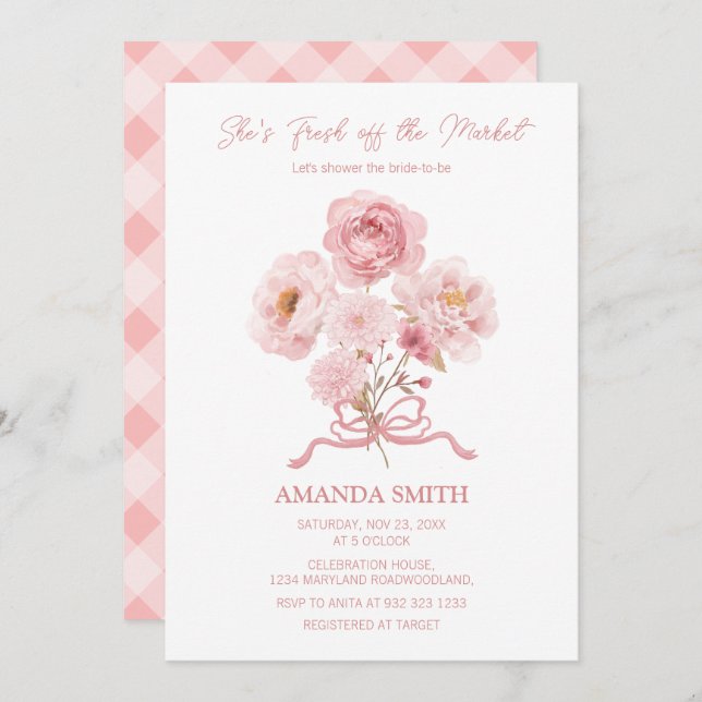 Invitación Pink She's Fresh Off the Market Bridal Shower  (Anverso / Reverso)