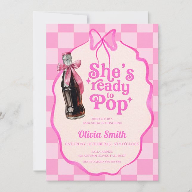 Invitación Pink She's Ready to Pop Soda Baby Shower (Anverso)
