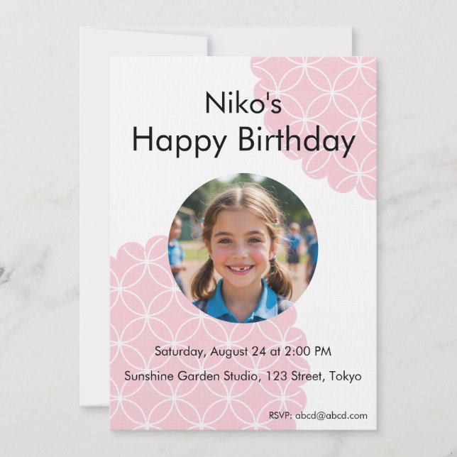 Invitación Pink Shippo Photo Birthday Invitation | Editable (Anverso)