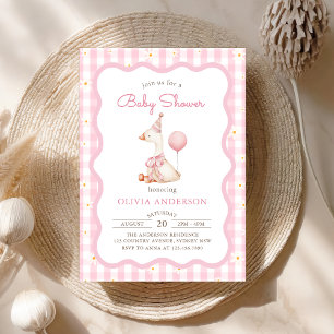 Invitación Pink Silly Goose Daisy Gingham Baby Shower
