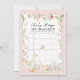 Invitación Pink Silly Goose Floral Gingham Baby Bingo