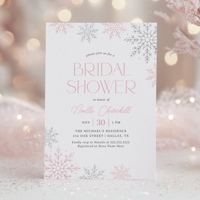 Invitación Pink Silver Snowflake Winter Bridal Shower (Subido por el creador)