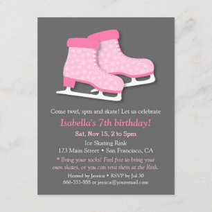 Invitación Pink Skates Ice Skating Birthday Party Invitacione