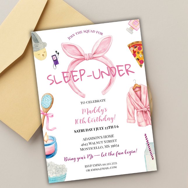 Invitación Pink Sleep Under Pajama Slumber Birthday Party (Subido por el creador)
