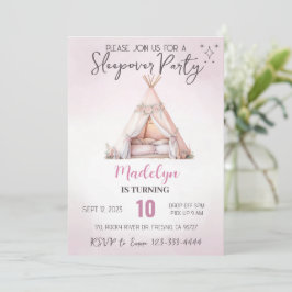 Invitación Pink Sleepover Boho Teepee Slumber Fiesta Cumpleañ