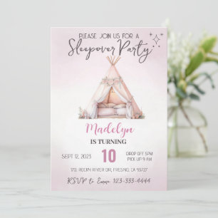 Invitación Pink Sleepover Boho Teepee Slumber Fiesta Cumpleañ