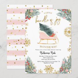 Invitación Pink Sleigh Baby Shower Pequeño paquete de alegría
