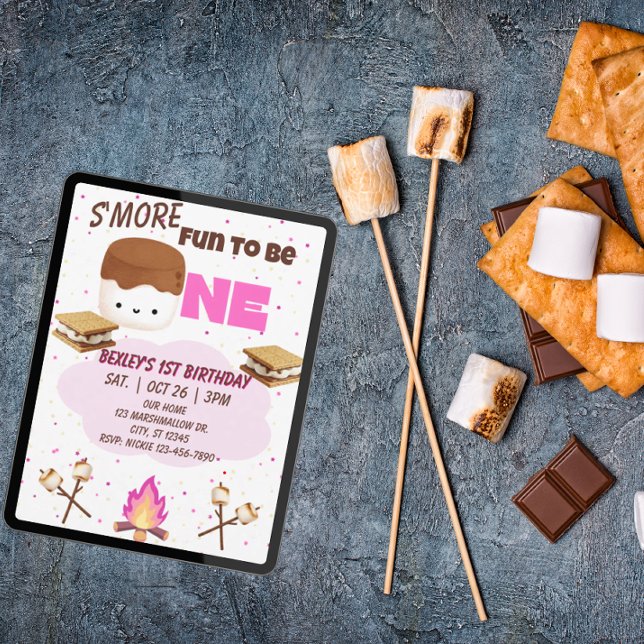 Invitación Pink, S'more Fun to be One, 1st Birthday (Subido por el creador)