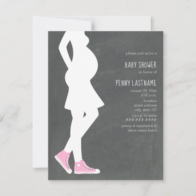 Invitación Pink Sneakers Baby Bump Baby Shower (Anverso)