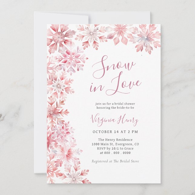 Invitación Pink Snow In Love Bridal Shower (Anverso)