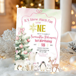 Invitación Pink Snow Much Fun to be One Girl 1st Birthday