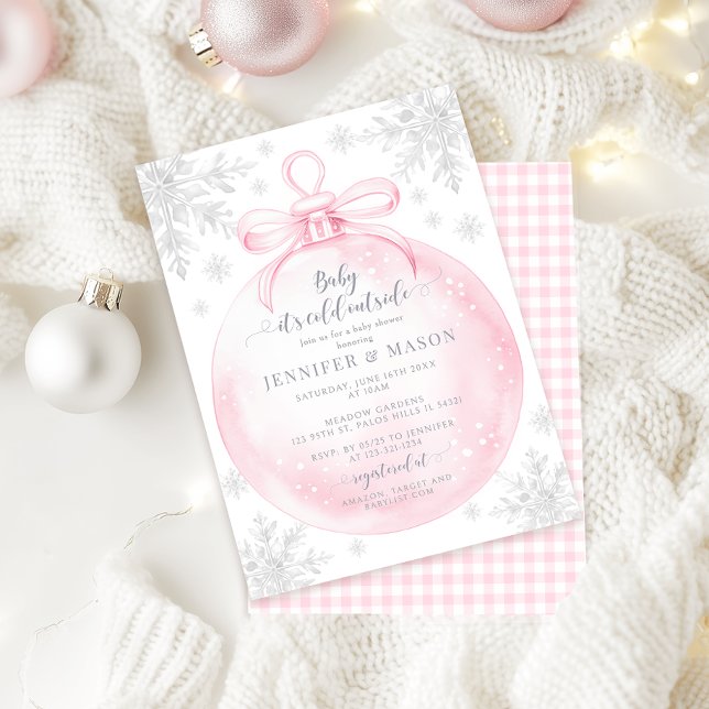 Invitación Pink Snowflake Christmas Winter Baby girl shower (Subido por el creador)