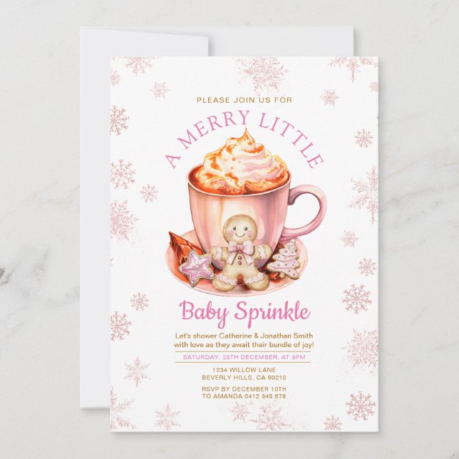 Invitación Pink Snowflake Gingerbread Christmas Baby Sprinkle (Anverso)