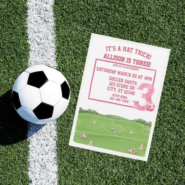 Invitación Pink Soccer Hat Trick, 3rd Birthday (Subido por el creador)