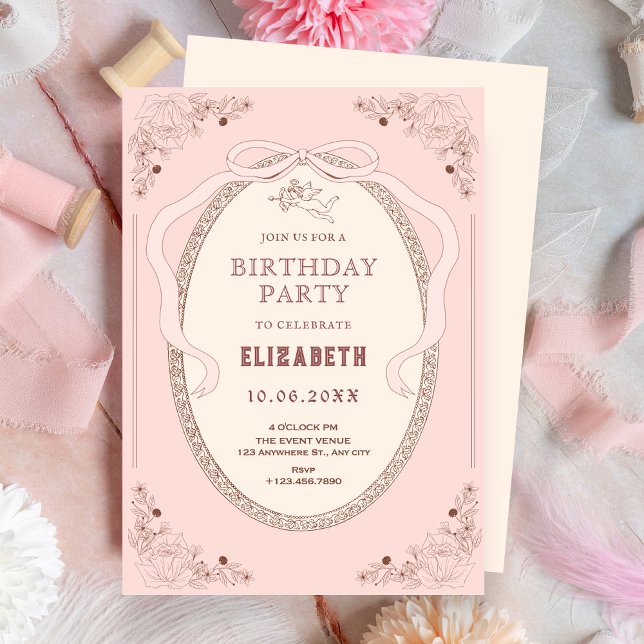 Invitación Pink soft vintage clásico cumpleaños romántico (Subido por el creador)