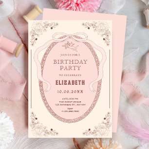 Invitación Pink soft vintage clásico cumpleaños romántico