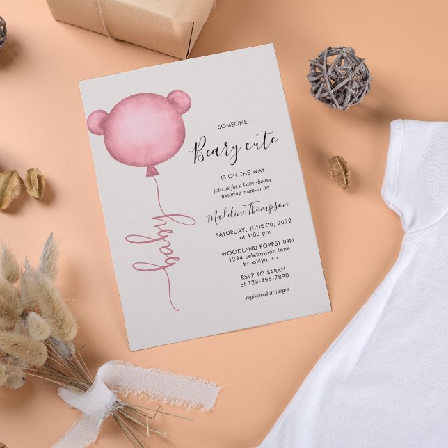 Invitación Pink Someone Beary Cuary Balloon Baby Shower (Subido por el creador)