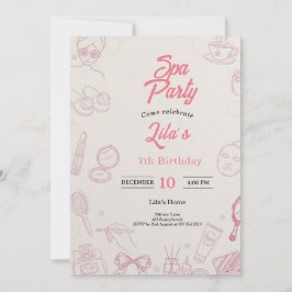 Invitación Pink Spa Party Invitation for Girl's 7th Birthday
