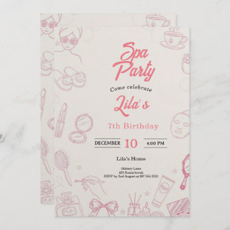 Invitación Pink Spa Party Invitation for Girl's 7th Birthday