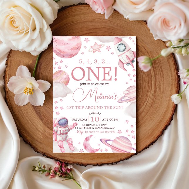 Invitación Pink Space 1st Trip Around the Sun Invite (Subido por el creador)