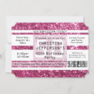 Invitación Pink Sparkle 50th Birthday Party Ticket