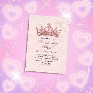Invitación Pink & Sparkle con un cumpleaños de la corona Purp
