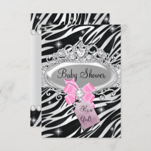 Invitación Pink Sparkle Zebra Princesa Tiara Baby Shower