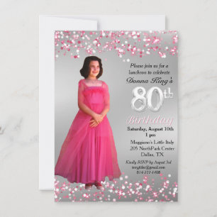 Invitación Pink Sparkly de cumpleaños 80 mujeres. Foto