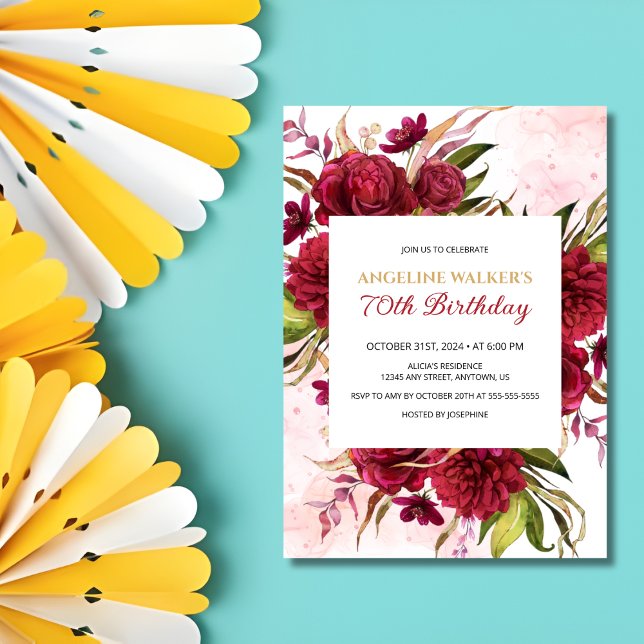 Invitación Pink Splash Burgundy Dahlia Rosa Cumpleaños (Subido por el creador)