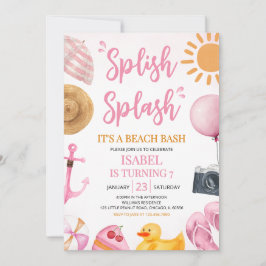 Invitación Pink Splish Splash Beach Bash Cumpleaños