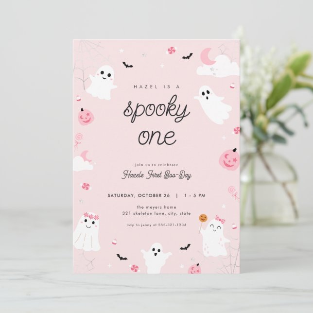 Invitación Pink Spooky One First Birday Party Invitation (Anverso de pie)