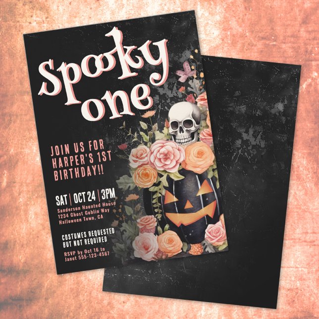 Invitación Pink Spooky One First Birthday Fiesta (Pink Spooky One 1st Birthday Party Invitation)