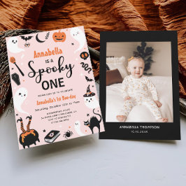 Invitación Pink Spooky One Halloween Foto Primer cumpleaños
