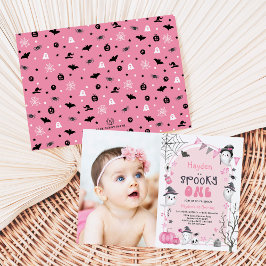 Invitación Pink Spooky One Halloween Ghost 1st Birthday Photo