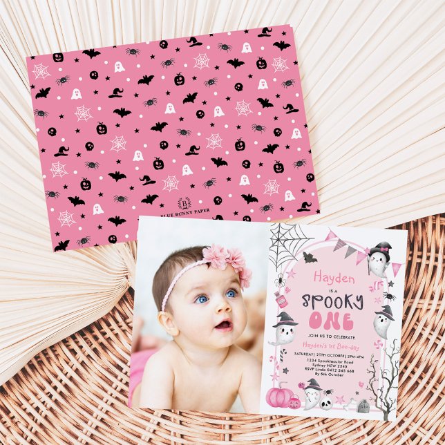 Invitación Pink Spooky One Halloween Ghost 1st Birthday Photo (Subido por el creador)