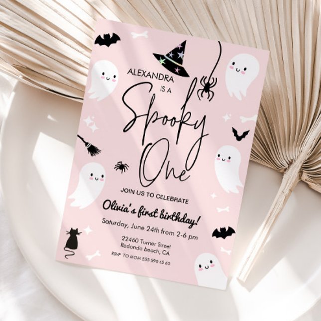 Invitación Pink Spooky UN cumpleaños de halloween (pink halloween spooky one birthday invitation)
