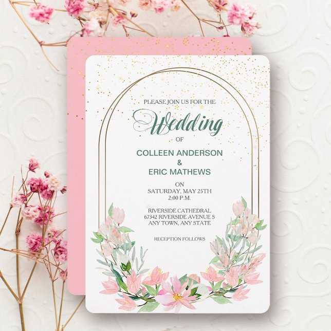 Invitación Pink Spring Floral Double Frame Wedding Invitation (Subido por el creador)