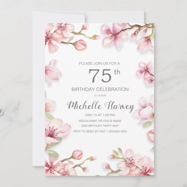 Invitación Pink Spring Garden Floral 75th Birthday Party (Anverso)