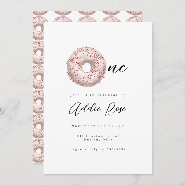 Invitación Pink Sprinkle Donut Un Chica Primer Cumpleaños (Anverso / Reverso)
