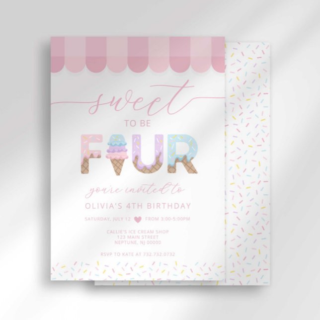 Invitación Pink Sprinkles Sweet to be 4 Ice Cream Birthday (Subido por el creador)