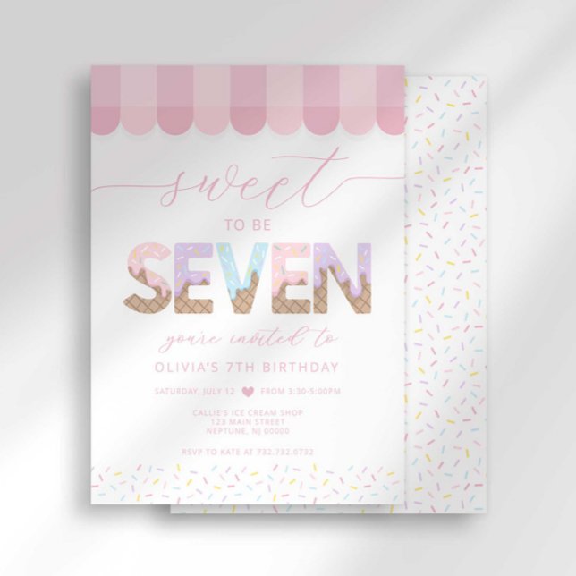 Invitación Pink Sprinkles Sweet to be 7 Ice Cream Birthday (Subido por el creador)