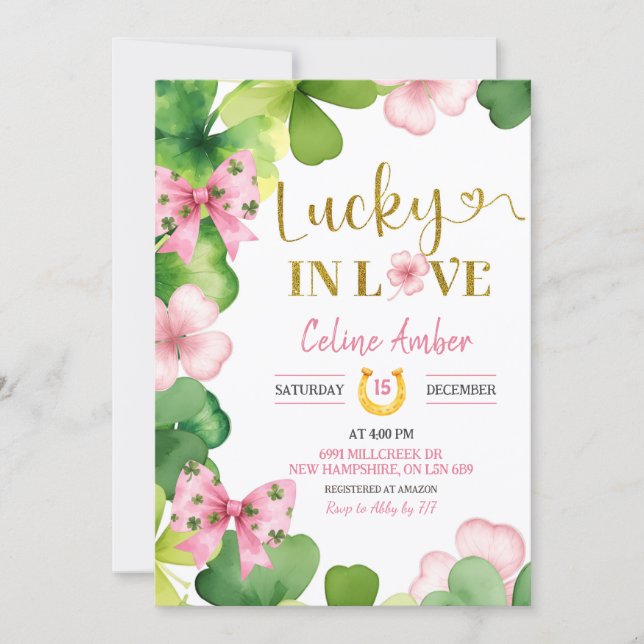 Invitación Pink St Patrick Lucky In Love Bridal Shower (Anverso)