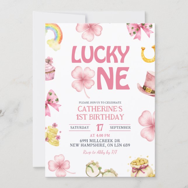Invitación Pink St Patrick Lucky One Kids First Birthday (Anverso)