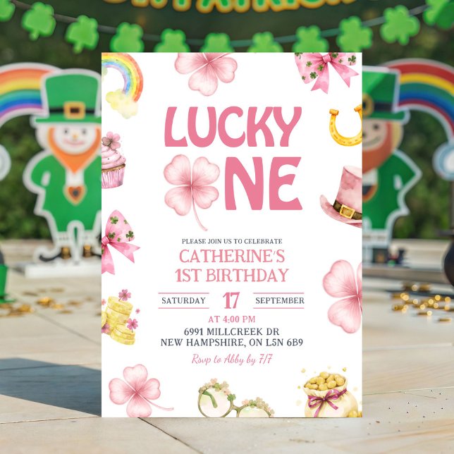 Invitación Pink St Patrick Lucky One Kids First Birthday (Subido por el creador)